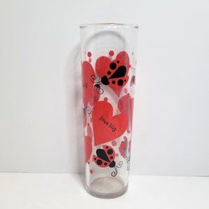 ANCHOR HOCKING 6" LADY BUG LOVE BUG VINTAGE TUMBLER VASE RED HEARTS